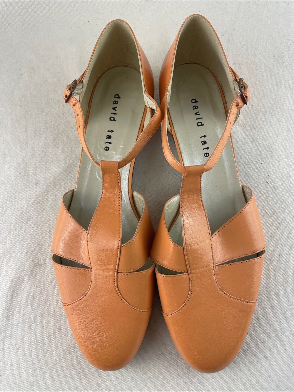 David Tate Orange Leather T-Strap Sandal Size 11